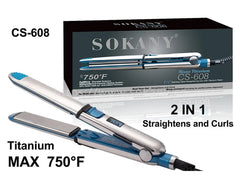 Sokany Titanium Max Hair Straightener - Professional 2-in-1 Straightening and Curling Iron with MCH Heater and LED Display