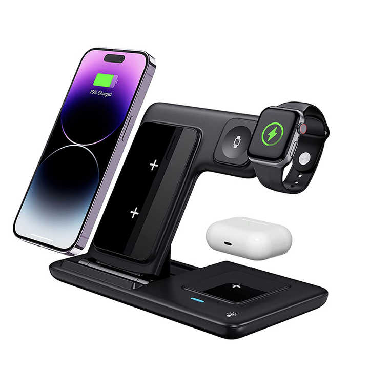 Foldable 3-in-1 Wireless Charging Station for Smartphones, Smart Watch and Earbuds