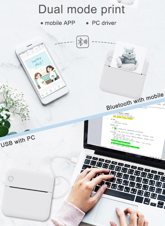 Mini Portable Bluetooth Pocket Printer with Thermal Printing and Wireless & USB Connectivity for PC