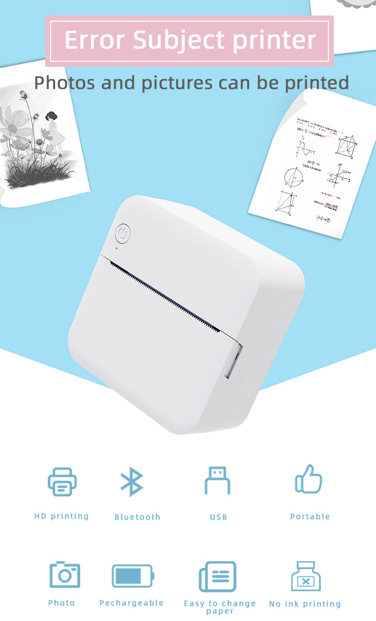 Mini Portable Bluetooth Pocket Printer with Thermal Printing and Wireless & USB Connectivity for PC