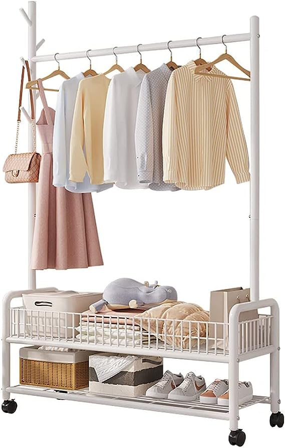 Modern Clothes Stand & Hanger Rack Organiser with Multi-Functional Storage and Hooks