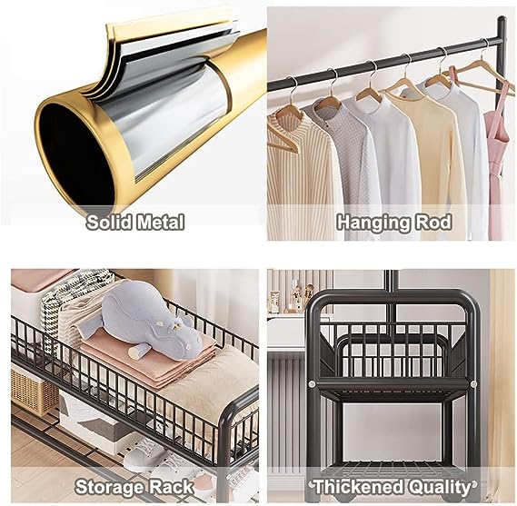 Modern Clothes Stand & Hanger Rack Organiser with Multi-Functional Storage and Hooks