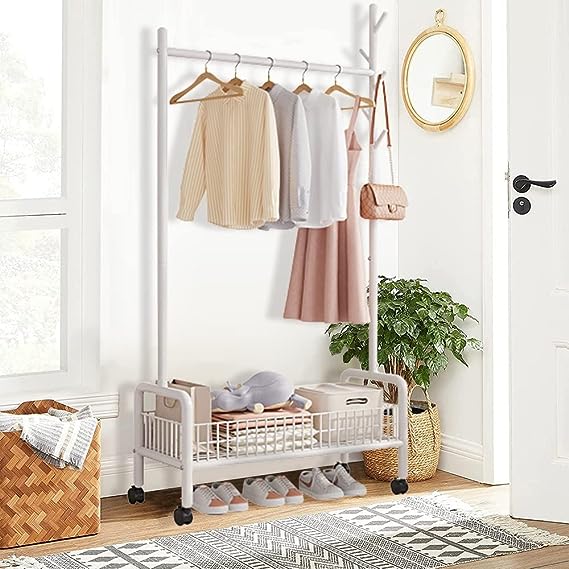 Modern Clothes Stand & Hanger Rack Organiser with Multi-Functional Storage and Hooks