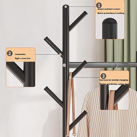 Modern Clothes Stand & Hanger Rack Organiser with Multi-Functional Storage and Hooks
