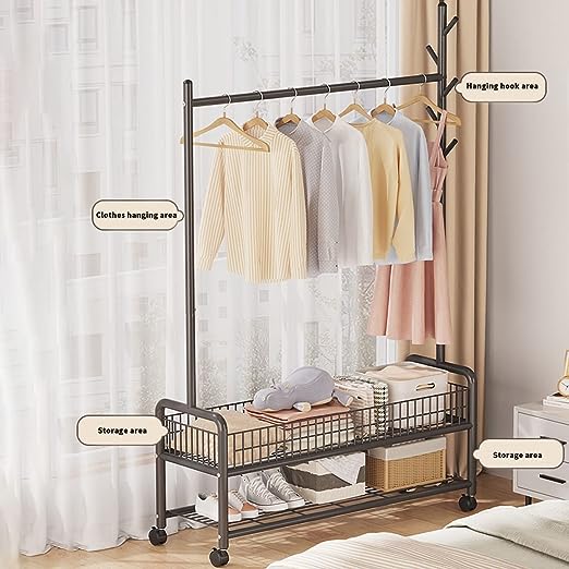 Modern Clothes Stand & Hanger Rack Organiser with Multi-Functional Storage and Hooks