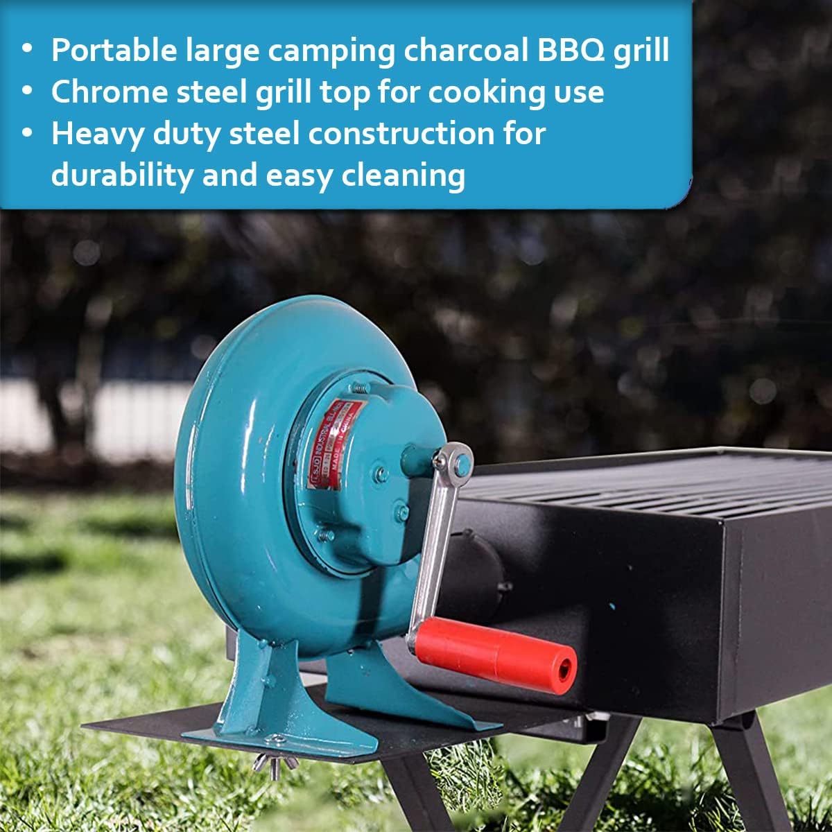 Large Portable & Foldable Barbecue Grill with Manual Blower - 90 x 30 cm