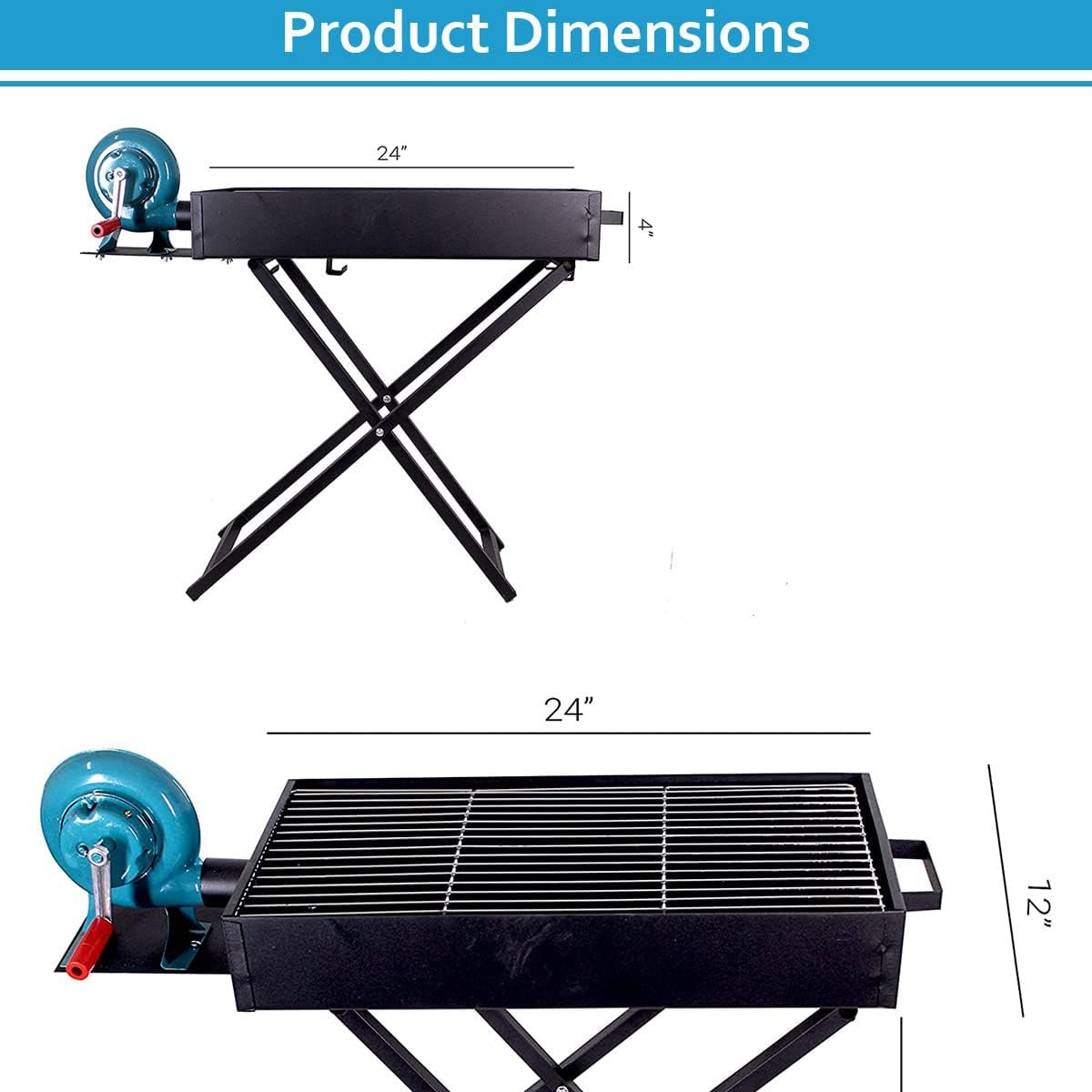 Large Portable & Foldable Barbecue Grill with Manual Blower - 90 x 30 cm
