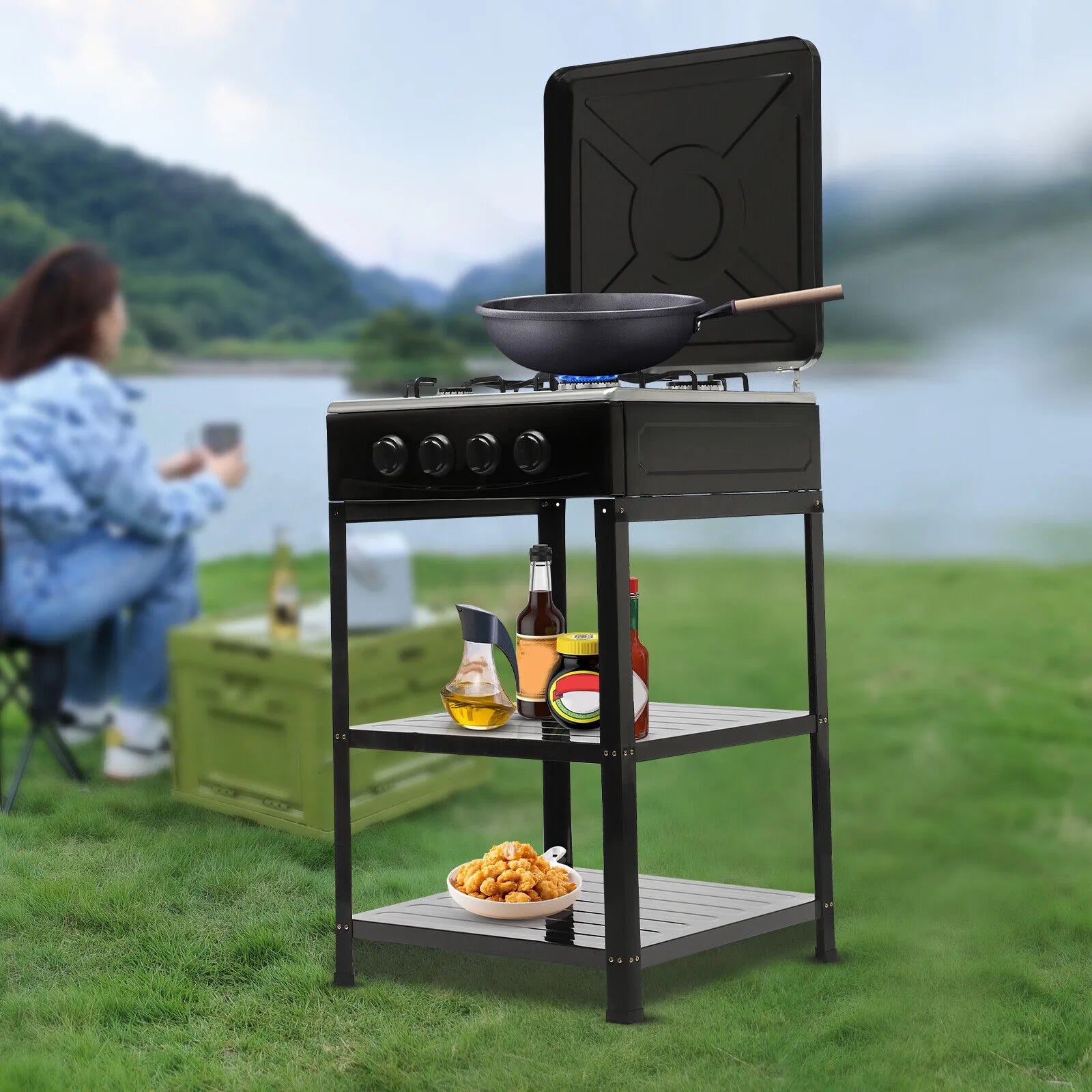 Boko Deluxe 4 Burner Gas Stove with Auto Ignition & Detachable Legs for Outdoor Cooking, Home and Adventures