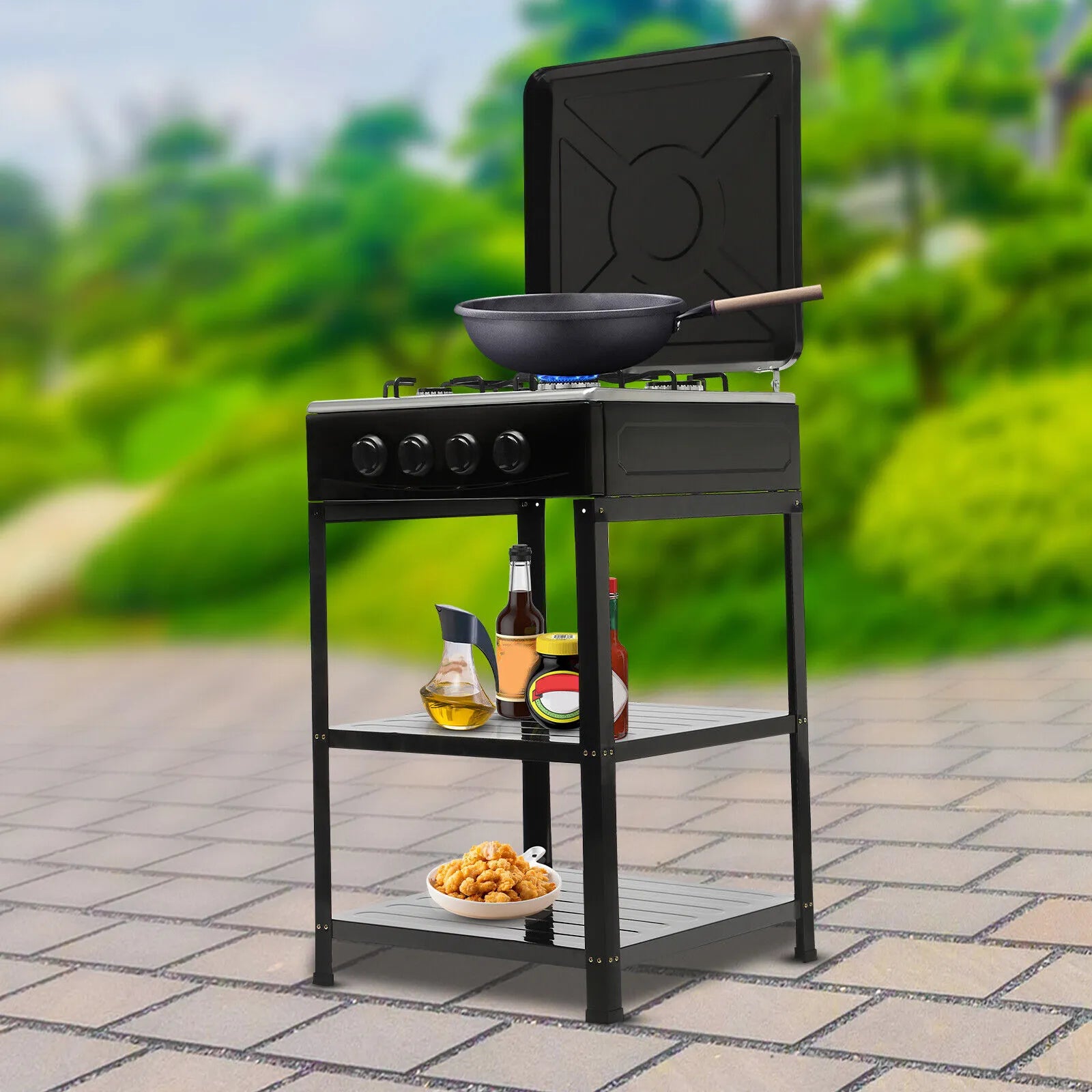 Boko Deluxe 4 Burner Gas Stove with Auto Ignition & Detachable Legs for Outdoor Cooking, Home and Adventures