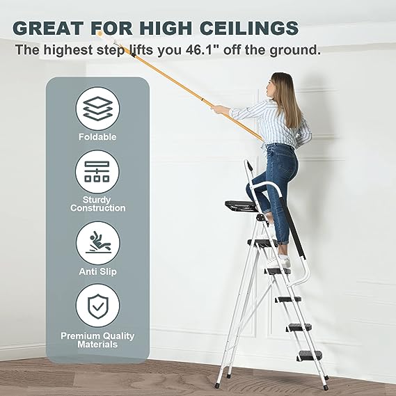 Heavy-Duty 5-Step Ladder with Handrails and Tool Platform - 150 Kg Capacity