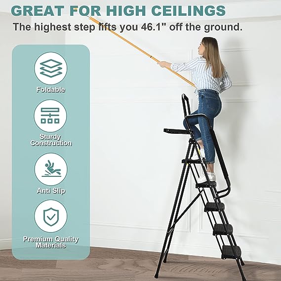 Heavy-Duty 5-Step Ladder with Handrails and Tool Platform - 150 Kg Capacity