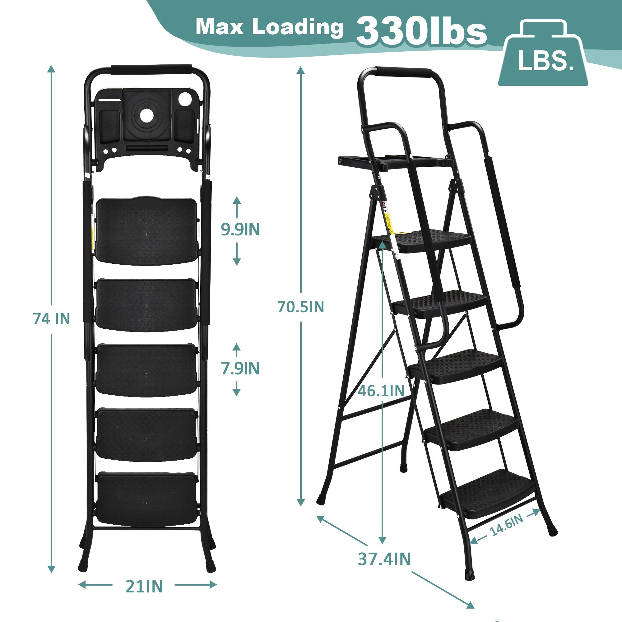 Heavy-Duty 5-Step Ladder with Handrails and Tool Platform - 150 Kg Capacity