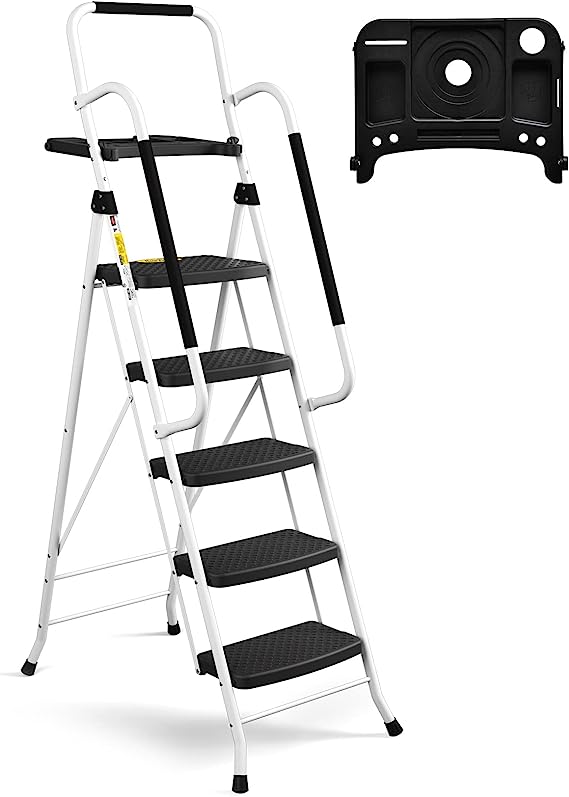 Heavy-Duty 5-Step Ladder with Handrails and Tool Platform - 150 Kg Capacity