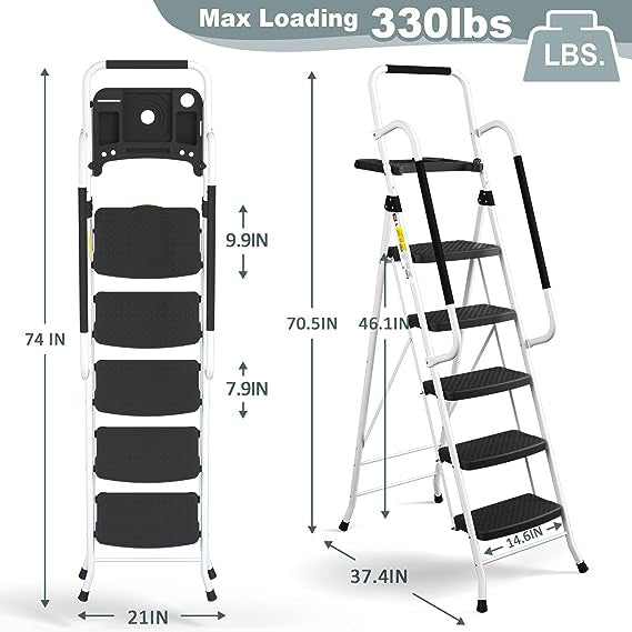Heavy-Duty 5-Step Ladder with Handrails and Tool Platform - 150 Kg Capacity
