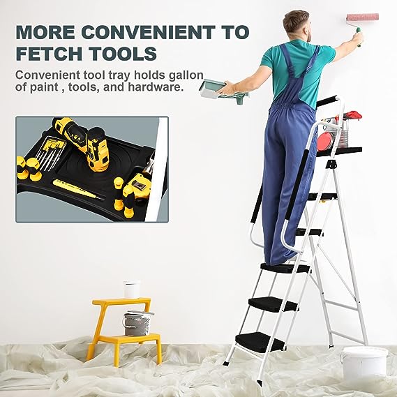Heavy-Duty 5-Step Ladder with Handrails and Tool Platform - 150 Kg Capacity