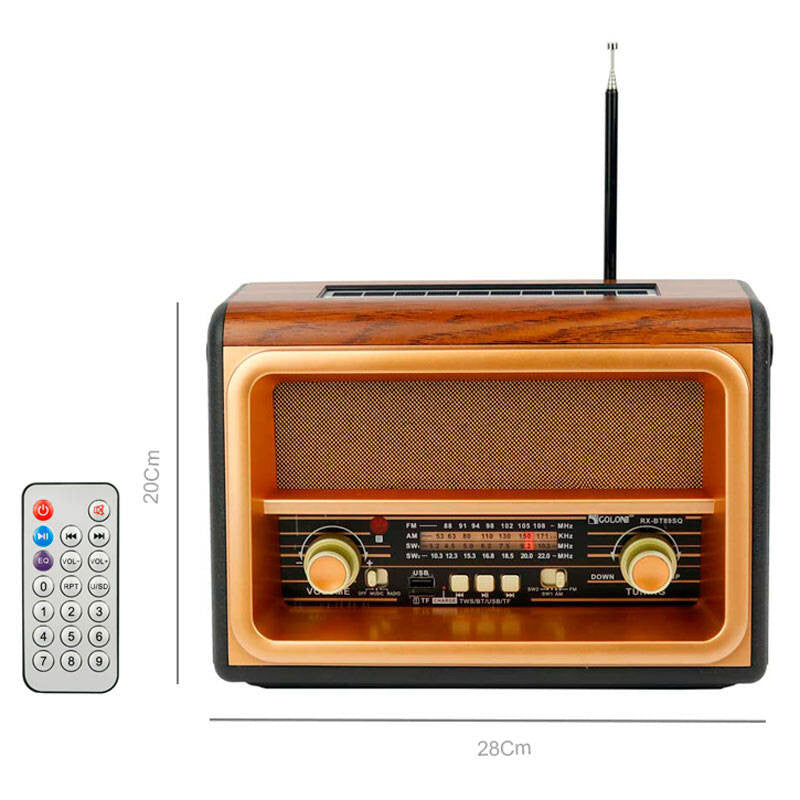 Golon Retro Radio & Solar Bluetooth Speaker with AUX/FM/AM/SW - USB/SD/TF with Remote Control