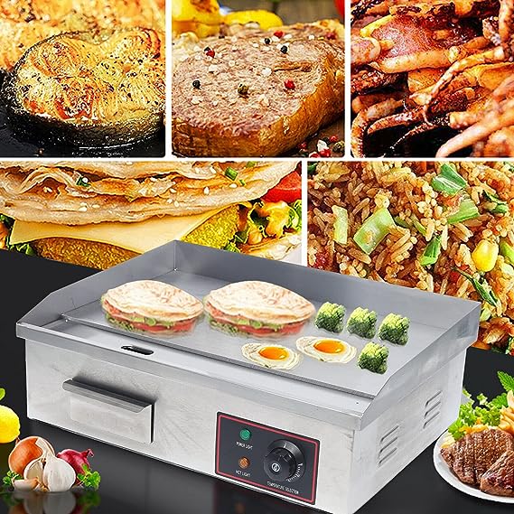 Electric Countertop Griddle Grill with Flat Top & Stainless Steel Body - 3000W -Thermostatic Control for Home, Outdoor & Commercial Cooking
