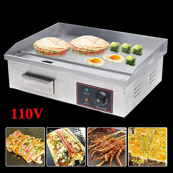 Electric Countertop Griddle Grill with Flat Top & Stainless Steel Body - 3000W -Thermostatic Control for Home, Outdoor & Commercial Cooking