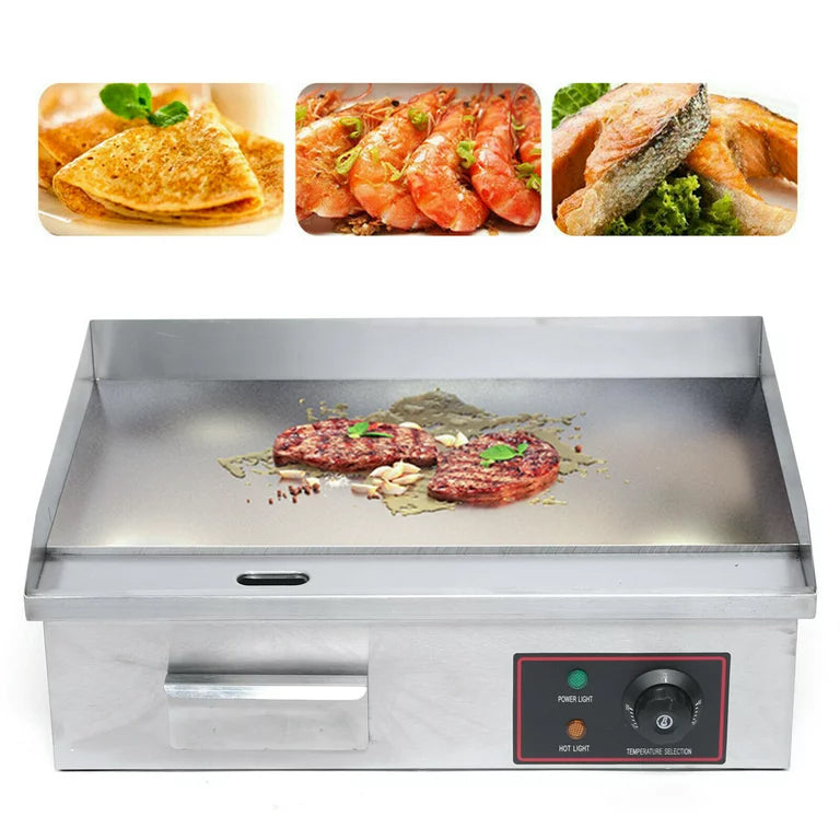 Electric Countertop Griddle Grill with Flat Top & Stainless Steel Body - 3000W -Thermostatic Control for Home, Outdoor & Commercial Cooking