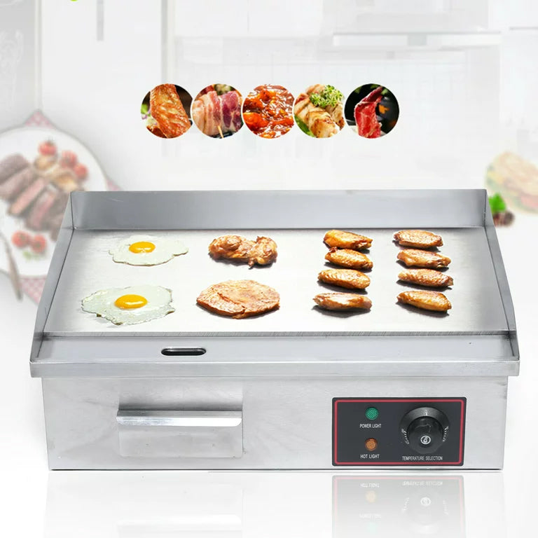 Electric Countertop Griddle Grill with Flat Top & Stainless Steel Body - 3000W -Thermostatic Control for Home, Outdoor & Commercial Cooking