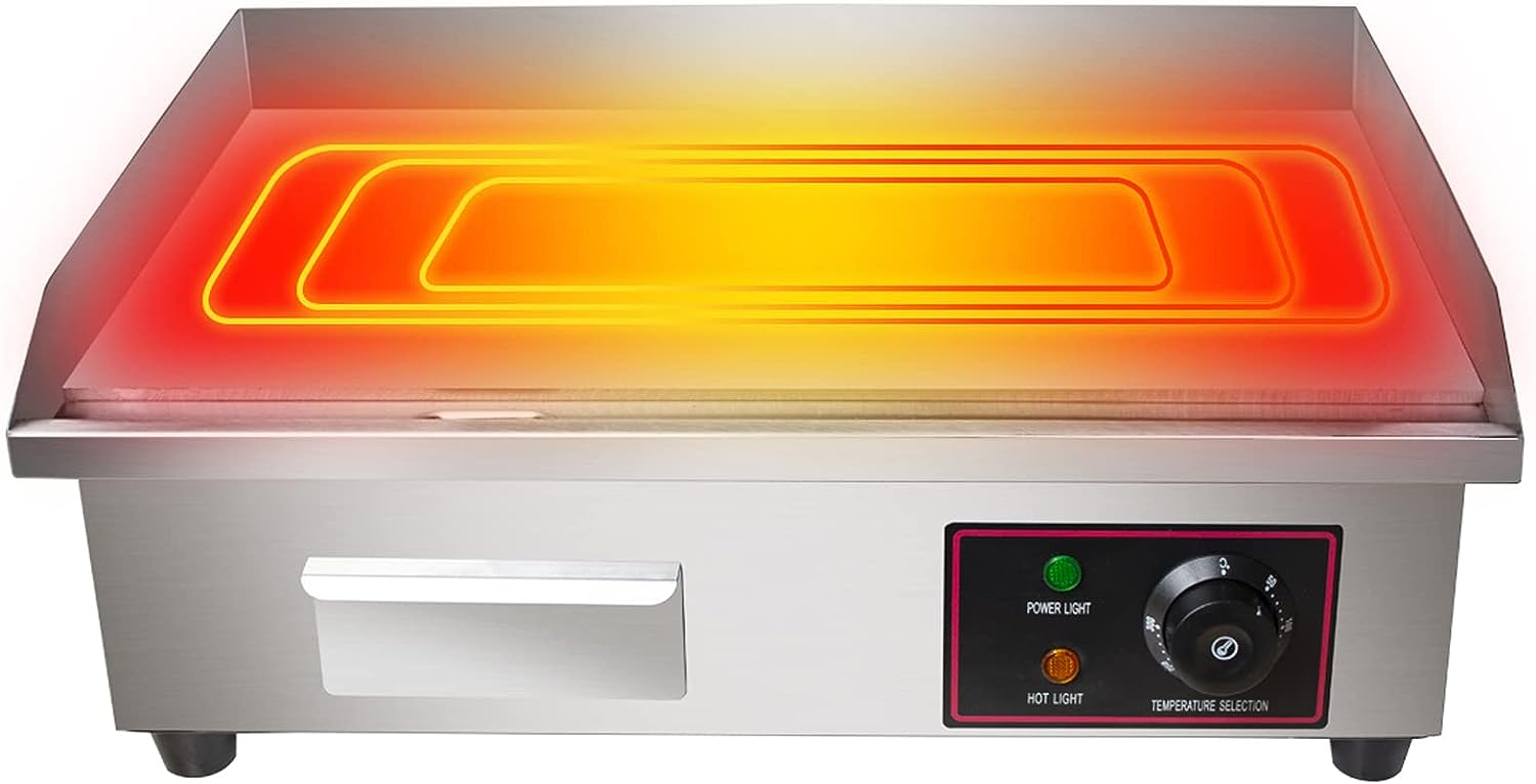 Electric Countertop Griddle Grill with Flat Top & Stainless Steel Body - 3000W -Thermostatic Control for Home, Outdoor & Commercial Cooking