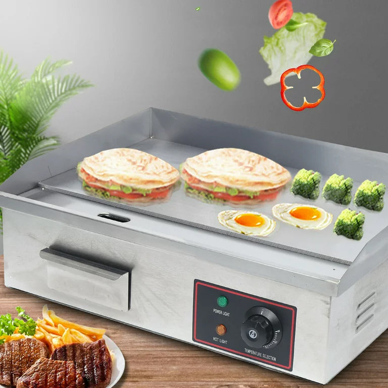 Electric Countertop Griddle Grill with Flat Top & Stainless Steel Body - 3000W -Thermostatic Control for Home, Outdoor & Commercial Cooking