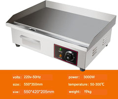Electric Countertop Griddle Grill with Flat Top & Stainless Steel Body - 3000W -Thermostatic Control for Home, Outdoor & Commercial Cooking