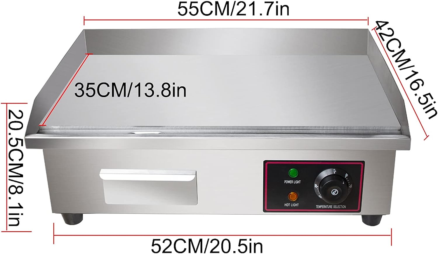 Electric Countertop Griddle Grill with Flat Top & Stainless Steel Body - 3000W -Thermostatic Control for Home, Outdoor & Commercial Cooking
