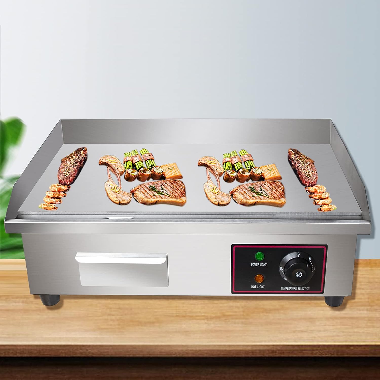 Electric Countertop Griddle Grill with Flat Top & Stainless Steel Body - 3000W -Thermostatic Control for Home, Outdoor & Commercial Cooking