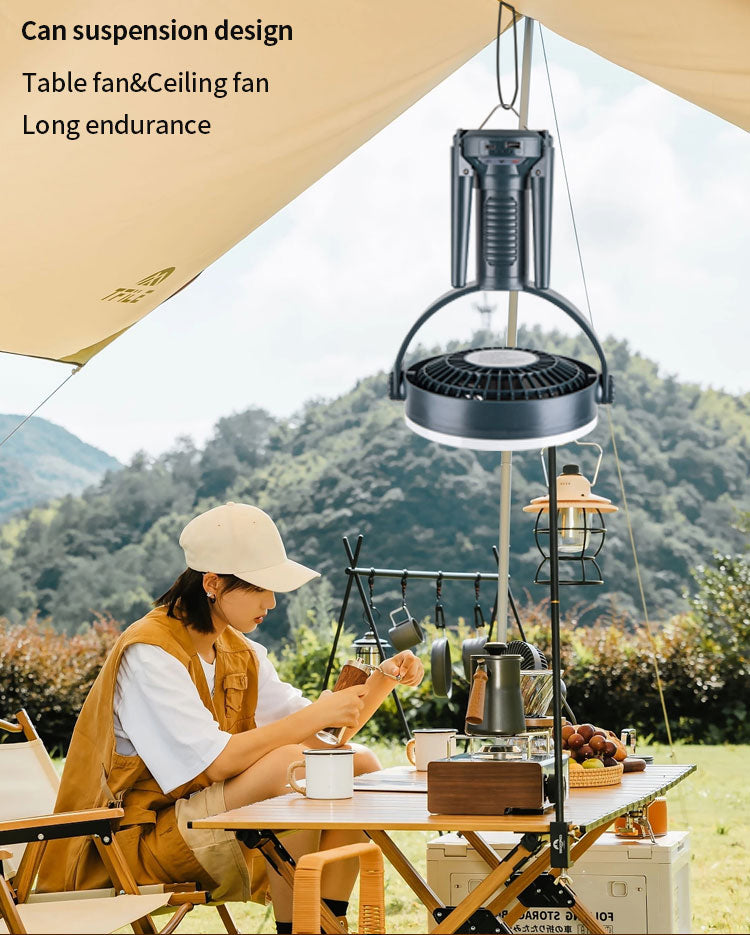 3-in-1 Portable & Foldable Tripod Fan with LED Light & USB Charging, Speed Control & Hanging Hook