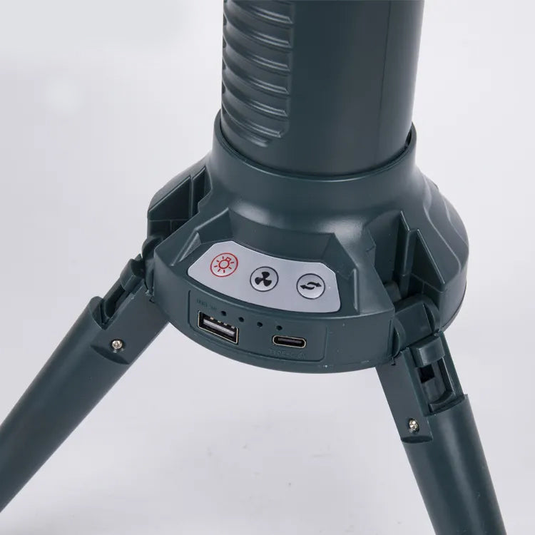 3-in-1 Portable & Foldable Tripod Fan with LED Light & USB Charging, Speed Control & Hanging Hook