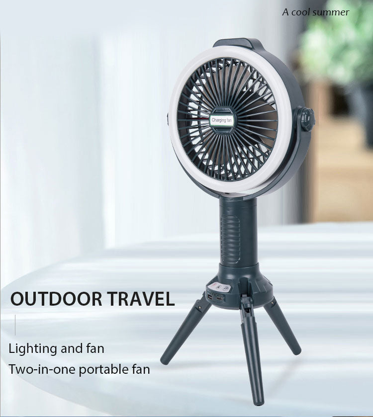 3-in-1 Portable & Foldable Tripod Fan with LED Light & USB Charging, Speed Control & Hanging Hook