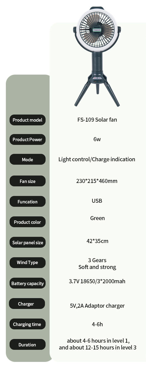 3-in-1 Portable & Foldable Tripod Fan with LED Light & USB Charging, Speed Control & Hanging Hook