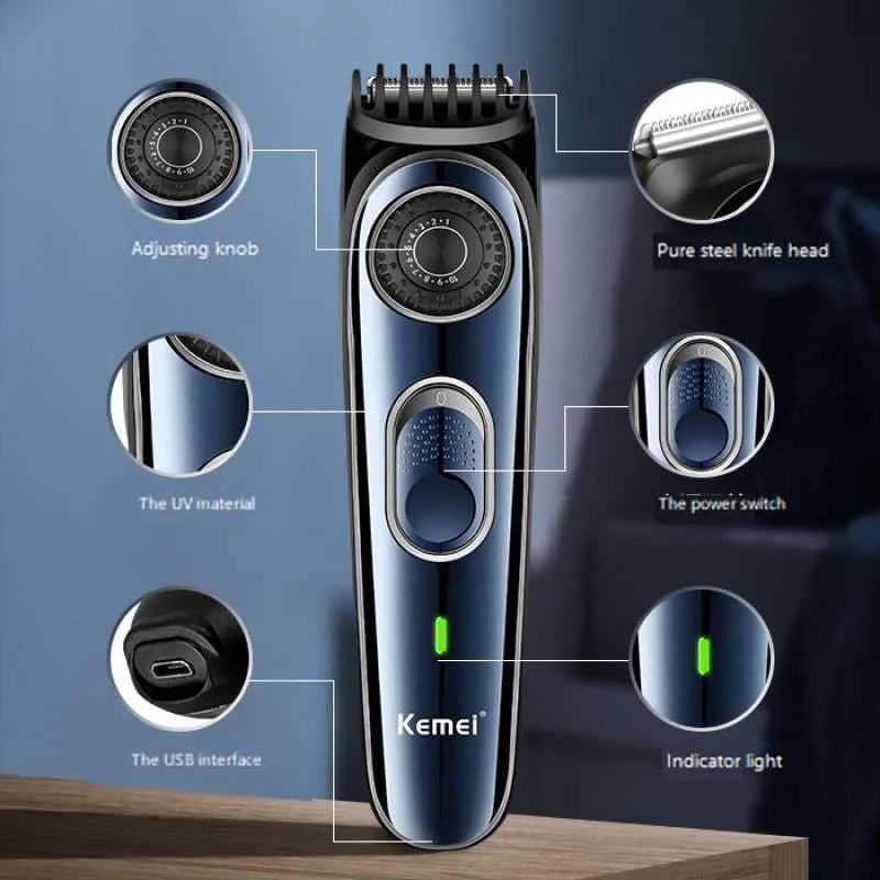 Kemei Rechargeable Beard & Hair Trimmer: Adjustable 1-10mm Size Cutting