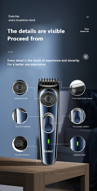 Kemei Rechargeable Beard & Hair Trimmer: Adjustable 1-10mm Size Cutting