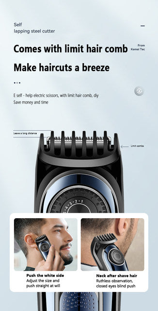 Kemei Rechargeable Beard & Hair Trimmer: Adjustable 1-10mm Size Cutting