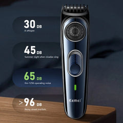 Kemei Rechargeable Beard & Hair Trimmer: Adjustable 1-10mm Size Cutting