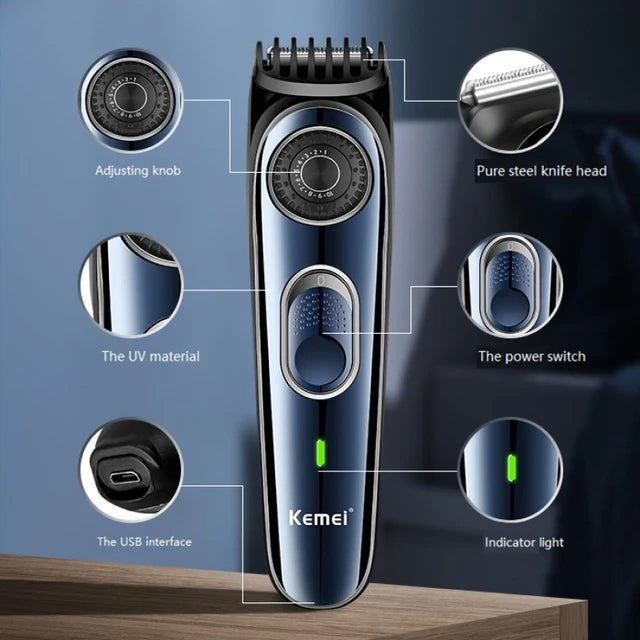 Kemei Rechargeable Beard & Hair Trimmer: Adjustable 1-10mm Size Cutting