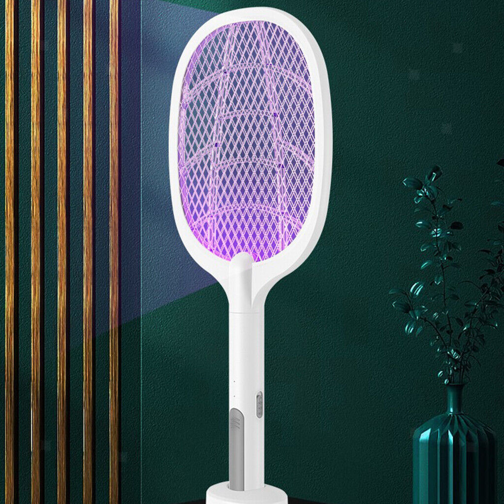 Electric Fly & Mosquito Zapper Bat Racket with Stand - Rechargeable Bug Swatter with UV Light - Assorted Colors