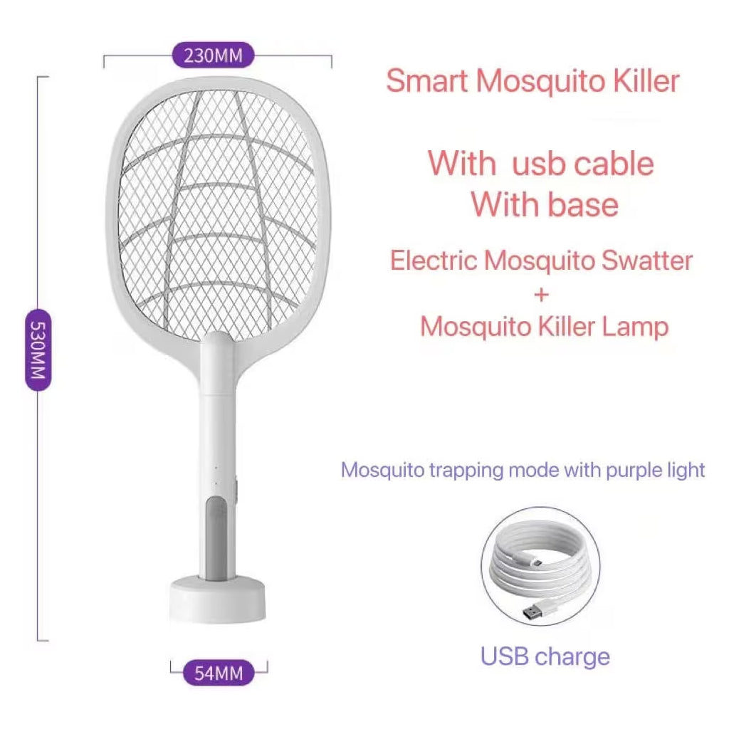 Electric Fly & Mosquito Zapper Bat Racket with Stand - Rechargeable Bug Swatter with UV Light - Assorted Colors