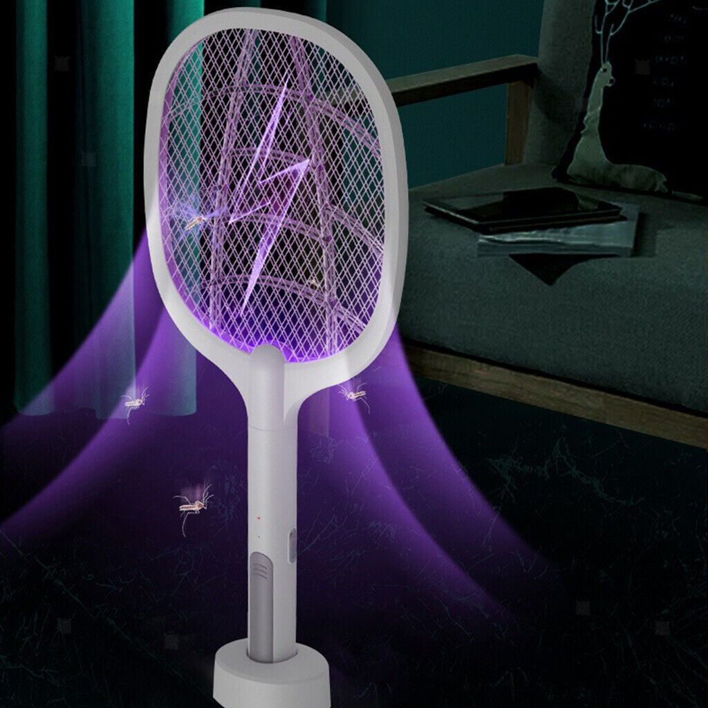 Electric Fly & Mosquito Zapper Bat Racket with Stand - Rechargeable Bug Swatter with UV Light - Assorted Colors