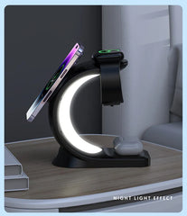 3-IN-1 RGB Wireless Magnetic Fast Charging Station with Phone, Earbuds & Watch
