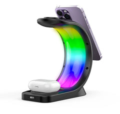 3-IN-1 RGB Wireless Magnetic Fast Charging Station with Phone, Earbuds & Watch