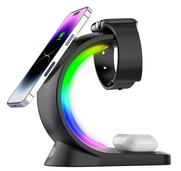 3-IN-1 RGB Wireless Magnetic Fast Charging Station with Phone, Earbuds & Watch