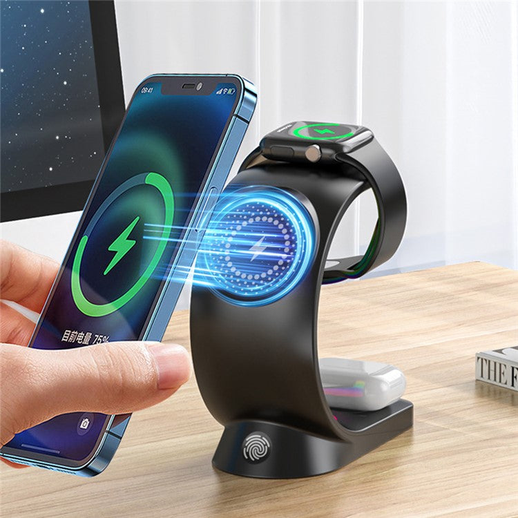 3-IN-1 RGB Wireless Magnetic Fast Charging Station with Phone, Earbuds & Watch