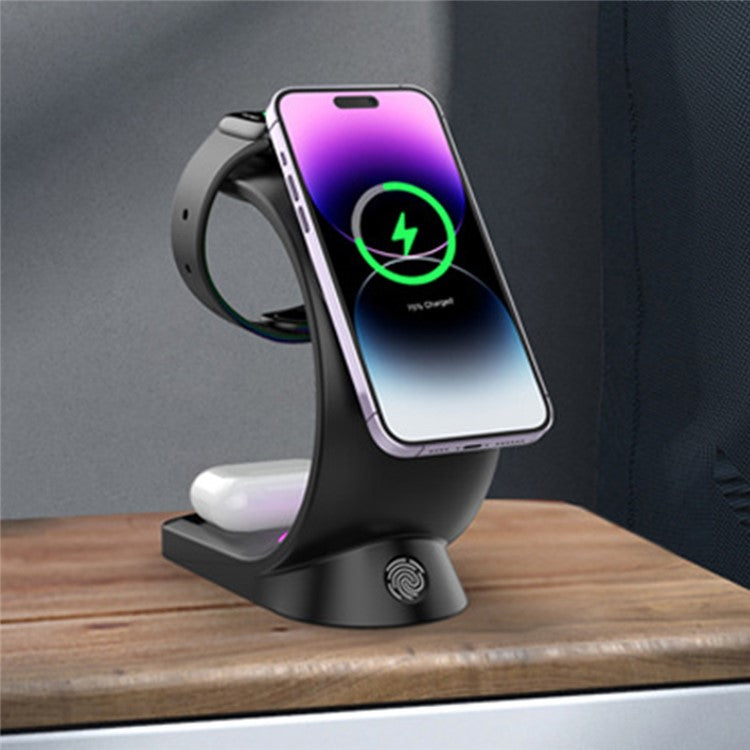 3-IN-1 RGB Wireless Magnetic Fast Charging Station with Phone, Earbuds & Watch