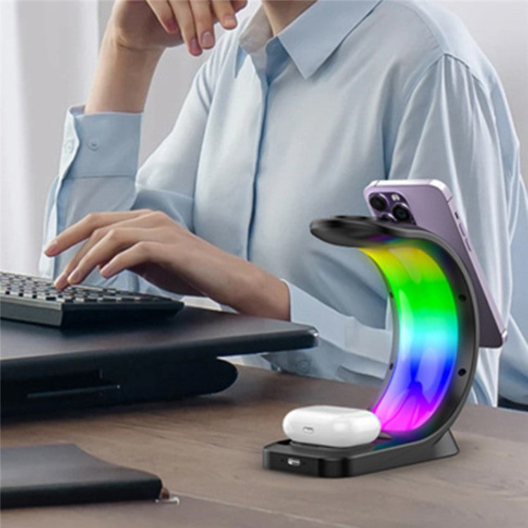 3-IN-1 RGB Wireless Magnetic Fast Charging Station with Phone, Earbuds & Watch