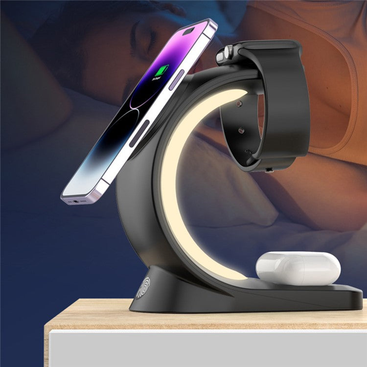 3-IN-1 RGB Wireless Magnetic Fast Charging Station with Phone, Earbuds & Watch