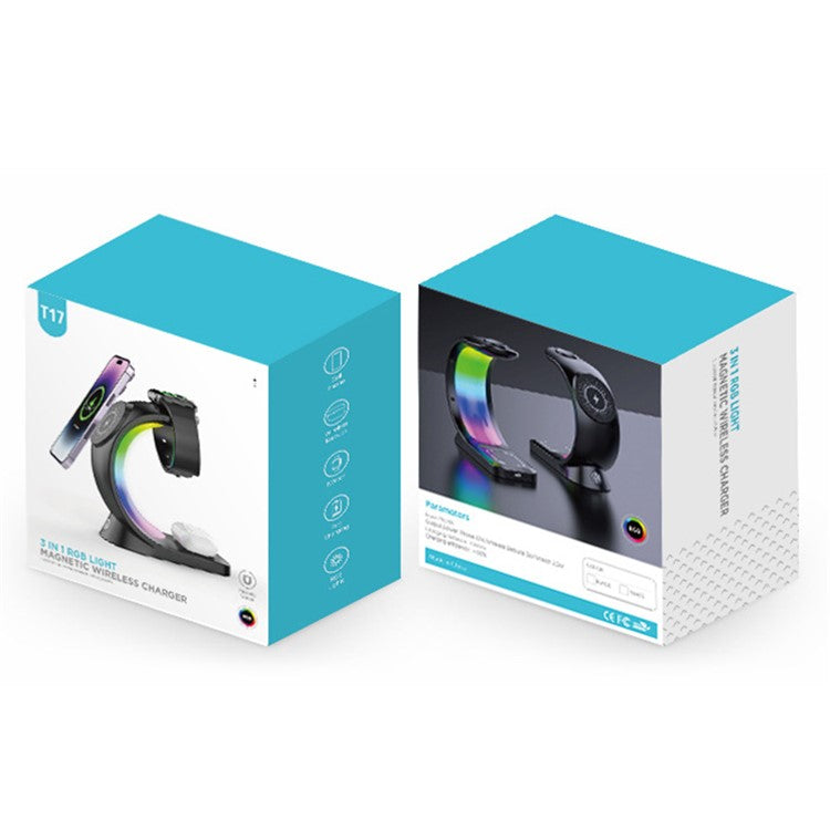 3-IN-1 RGB Wireless Magnetic Fast Charging Station with Phone, Earbuds & Watch