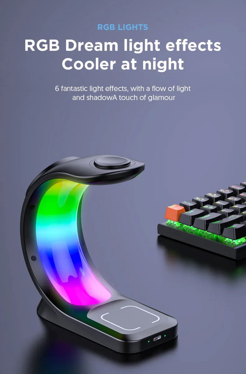 3-IN-1 RGB Wireless Magnetic Fast Charging Station with Phone, Earbuds & Watch